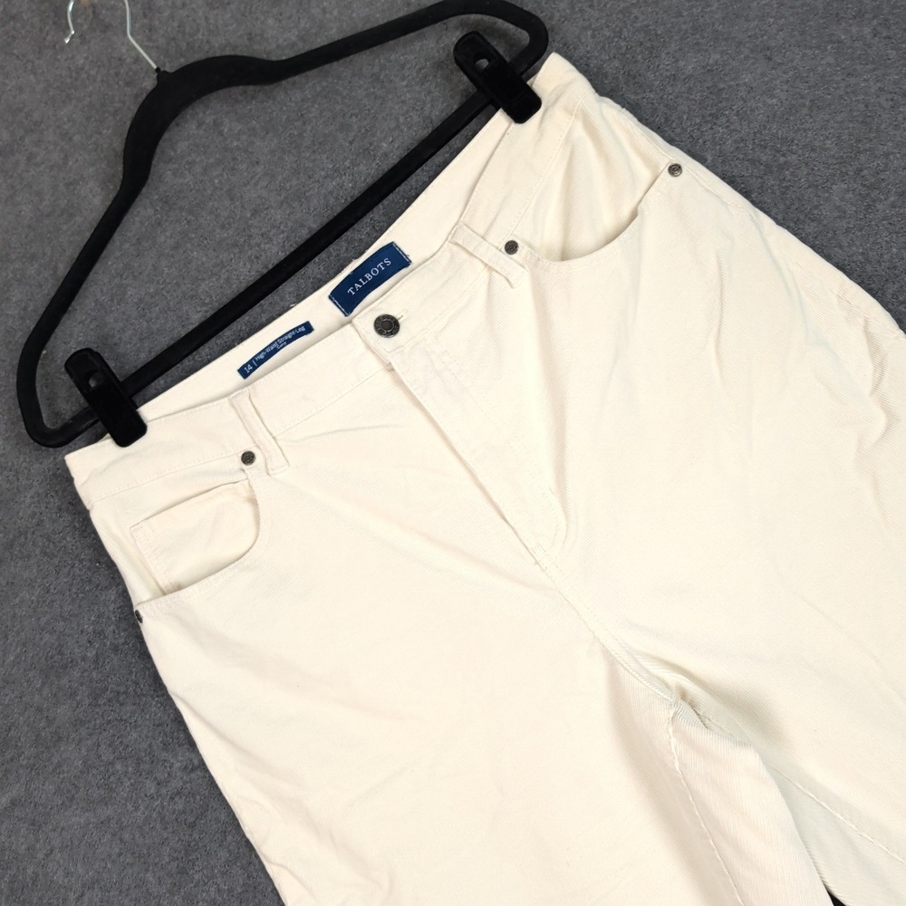 Talbots Womens 14 High-Waist Straight-Leg Curvy Corduroy Pants Cream Ivory